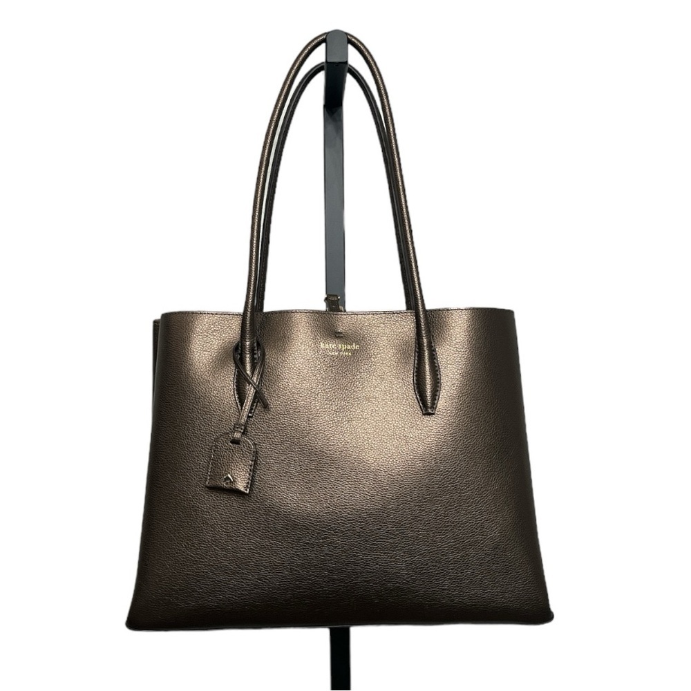 Kate Spade New York Eva Bronze Coated Leather Metallic Tote Bag.
